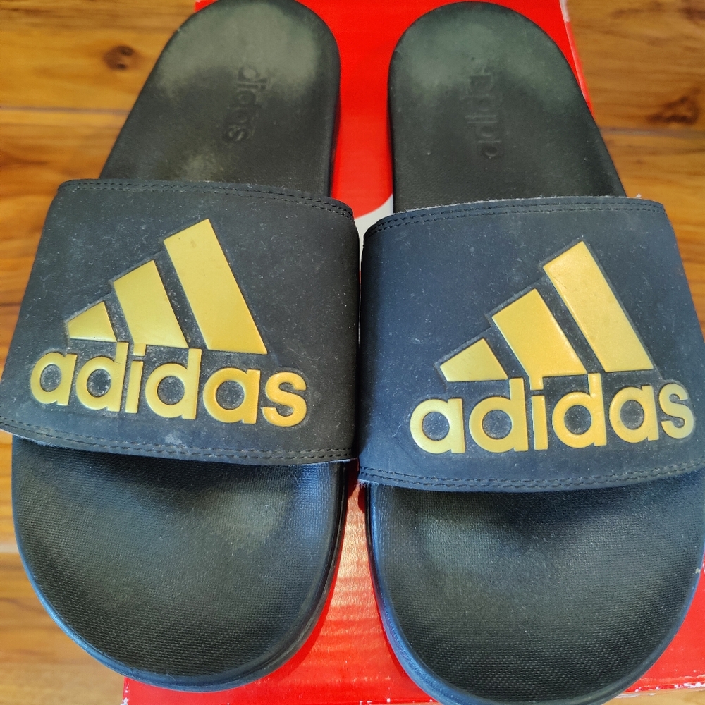Adidas Black And Gold Slides Slippers